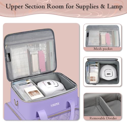 YOREPEK Extra Large Nail Polish Organizer Case Holds 96 to 100+ Bottles (15ml/0.5 fl.oz) UV lamp, Gel Polish Travel Case Bag with 2 Removable Pouches Fits Nail Suppiles, Gifts for Manicurist, Purple by YOREPEK - Image 7