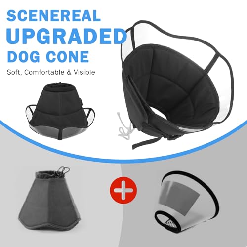 Image of SCENEREAL Dog Cone for Dogs After Surgery, Adjustable Dog Cone Collar Alternative to Stop Licking for Wound Care, Spay, Neuter, Soft Recovery Cone for Medium Large Size Dog, E-Collar Neck Collar