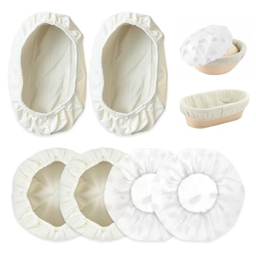 HMCEY 6 Stück Abdeckhaube Gärkorb Rund und Oval Gärkörbchen Leineneinsatz mit Gummibund Gärfolie für Brot Gärhaube Gärtuch Bäckerleinen Wiederverwendbar für Bäckerei Backwarenladen - 3 Größen