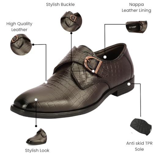 Image of Leatherful Single Monk Strap Shoe, Genuine Leather, Black, TPR Sole, Nappa Leather Lining