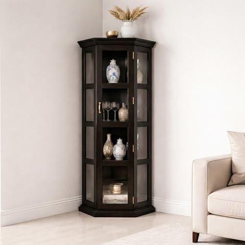 Image of SONA ART & CRAFTS Astro Sheesham Wooden Crockery Cabinet with Glass Door | Solid Wood Multipurpose Storage Cabinets for Living Room Home & Kitchen | Book Shelf Wooden - Walnut Finish