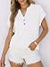 Cuptacc Tshirt Damen Kurzarm Knopfleiste V-Ausschnitt Top Fledermaussärmel Loose Fit Sommer T Shirt Damen Luftig Weiß XL