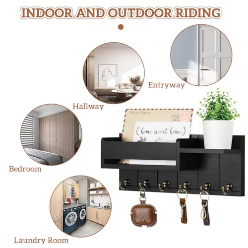 Image of Supvox Wooden Key Holder Wall Mount Rack Stylish Black for Home 12x4.8 Inch