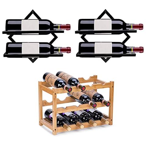 FOSTERSOURCE 1 Unit Countertop Wine Rack + 2 Units Wall Mounted Wine Shelf Cover