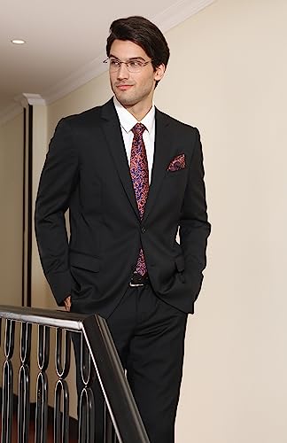 Image of HISDERN Ties for Men Paisley Floral Tie Handkerchief Classic Woven Business Formal Necktie and Pocket Square Set Wedding