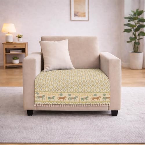 Image of Roseate Quilted Velvet Sofa Cover (1 Seater / 24 inchx27 inch) Sofa Protector for Living Room /Bedroom interiors (Beige /Harley) with Tassels
