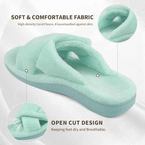 Image of BCSTUDIO Women's Orthopedic House Fuzzy Slippers with Arch Support | Plantar Fasciitis Relief Orthotic Furry Slippers, Open Toe, Cross-Band, Non-slip Sole, Machine Washable, Indoor Outdoor