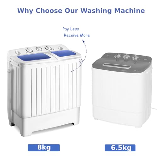 HOMFME Twin Tub Washing Machine, 8KG Portable Washer and Spin Dryer Combo with Timing Function & Drain Hose, Compact Laundry Wash Machine Mini Washers for Home Dorms Apartment RVs (Blue) - Image 5