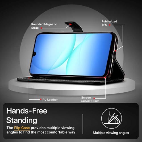 Image of WOW IMAGINE Shock Proof Flip Cover Back Case Cover for Samsung Galaxy M17 5G | A17 5G | F17 5G (Flexible | Leather Finish | Card Pockets Wallet & Stand | Black)