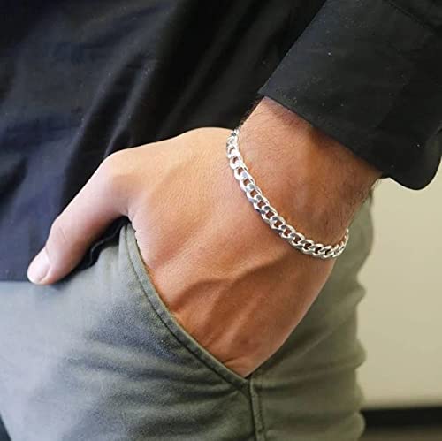 Verona Jewelers 925 Sterling Silver bracelet Italian Curb Cuban Link Chain Bracelet for Men 7.5MM, 8MM, 9.2MM, 11MM, 15MM,- 925 Sterling Silver Bracelet For Men, mens bracelet Silver Cuban Link Chain2