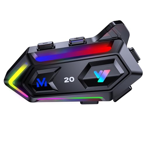 Image of FEYA Motorcycle Helmet Speakers Cool RGB Dazzling Lights,High Battery Life Motorbike Headset CVC&DSP Dual Noise Reduction and Deep Bass Motorcycle Accessories Ultra Thin Speakers Cycling /Skiing /Riding