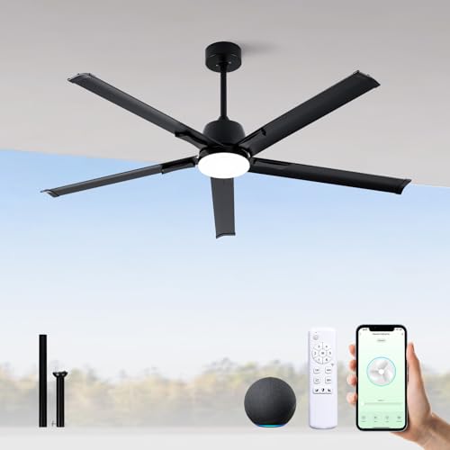 62 Inch Smart Outdoor Ceiling Fan with Light,5 Black Aluminum Blades - image 1