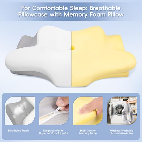 Image of Cervical Neck Pillow, Memory Foam Pillows for Neck and Shoulder Pain Relief, 2 Heights Ergonomic Pillow with Breathable Ice Silk Cover, Neck Support Pillow for Side Sleepers White