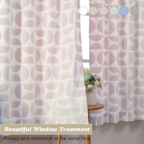 Aiyufeng Pink and White Curtains for Bedroom 63 Inch Length for Living Room 2 Panels Set, Soft Airy 3D Embossed Textured Light Filtering Curtains, Rod Pocket Semi Fabric Bedroom Curtains, 38" Wx63 L