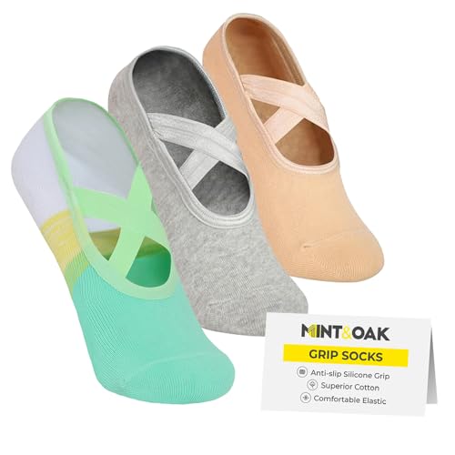 Image of Mint & Oak Pilates Socks with Grips for Women, Ankle Length Non-Slip Yoga Socks, Cotton Ideal For Yoga, Pilates, Gym, Workout, Cute Women's Gift
