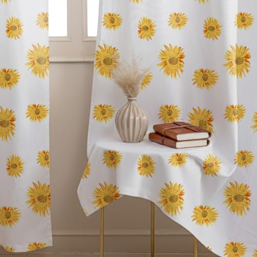 Image of HOMEMONDE Duck Curtain Window 5 Feet 1 Piece- Floral Printed Room Darkening Curtain with Eyelets - (60 Inches, Sunflower Yellow)