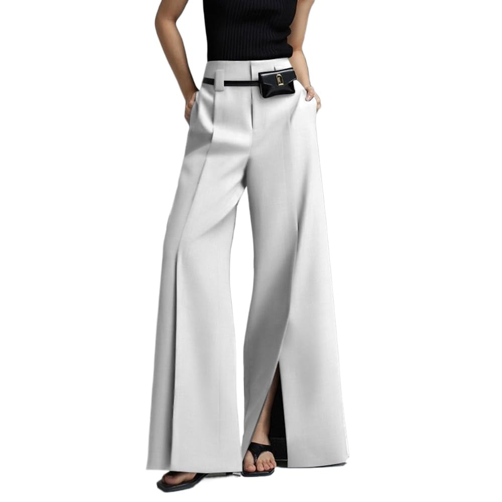 UOOZEE Wide Leg Pants for Women Work Business Casual High Waisted Dress Pants Slit Trousers Office