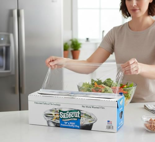Safecut 18\" x 3000\' Premium Foodservice Film with Slide Cutter, Clear PVC Plastic Wrap, 35 Gauge