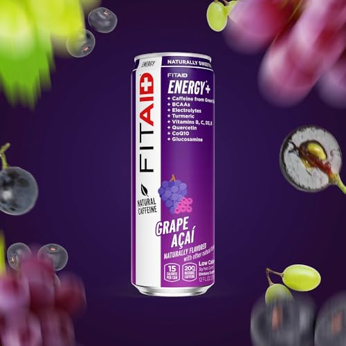 Image of LIFEAID FITAID Energy Grape ACAI 200mg Natural Caffeine Keto Pre-Workout Performance: BCAAs Quercetin Electrolytes Omega-3s 15 Calories Paleo Vegan & Gluten-Free 12-oz (Pack of 12) - Packaging may vary