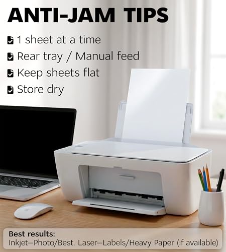 Premium Printable Vinyl Sticker Paper for Inkjet Printer and Laser - 20 White Matte Sticker Paper Waterproof - Durability Adhesive Paper 8.5 x 11, Fast Dry, Holds Ink Well, Great f image 7