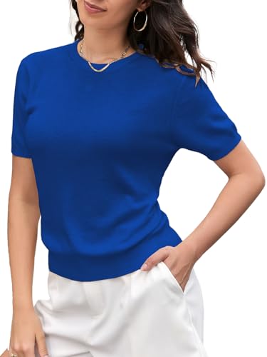 Image of SANGTREE Short Sleeve Sweater for Women Crewneck Summer Knit Tops | Summer Knit Pullover Tops.Perfect for Daily,Work,Home,Holiday,Travel,Shopping Etc.