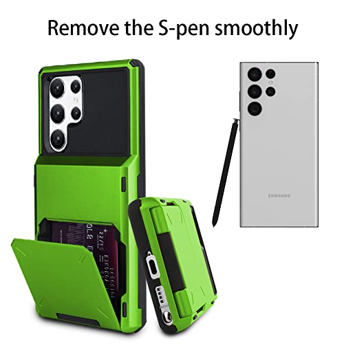 Marphe Wallet Case for Samsung Galaxy S22 Ultra with 4 Card Credit Card Holder Slot Shockproof Cover Hybrid Heavy Duty Protection Armor Phone Case Compatible with Samsung Galaxy S22 Ultra-Green