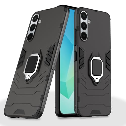 Image of Pikkme D5 Tough Armor Bumper Case | 360 Protection Case | Ring Holder Stand Back Cover for Samsung Galaxy A56 5G (Black)