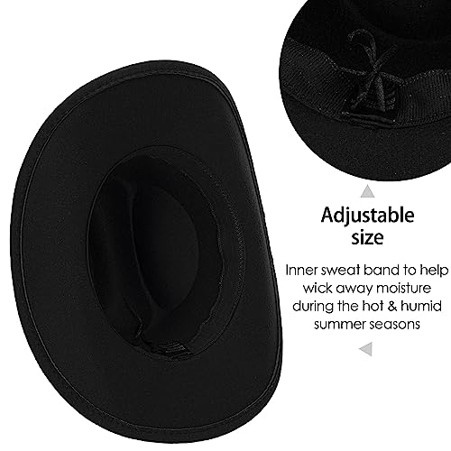 Nocihah Classic-Women-Men-Western-Cowboy-Hat-Cowgirl-Hat-Wide-Brim-Outdoor-Fedora-Hat With Buckle-Belt Black thumb #3
