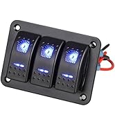 Linkstyle 3 Gang Car Boat RV Marine Switch Panel Rocker Switch Panel with Blue LED Light 5 Pin ON...
