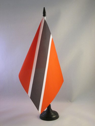 AZ FLAG - Trinidad and Tobago Table Flag 21x14cm - Small Trinidadian Office Flag 100% Polyester with 25cm Pole and Black Plastic Base