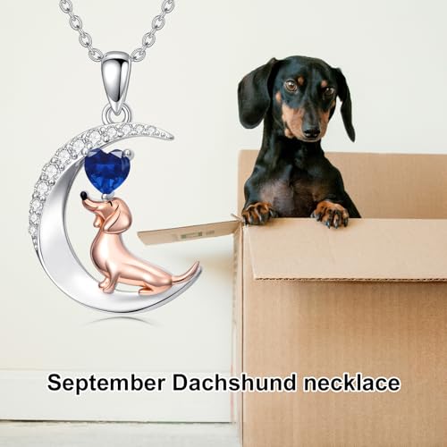 Image of PROESS Animal Birthstone Necklace 925 Sterling Silver Otter /Axolotl /Hippo /Elephant /Dachshund /Monkey /Red Panda Pendant Necklace Animal Birthstone Jewelry Gifts for Women