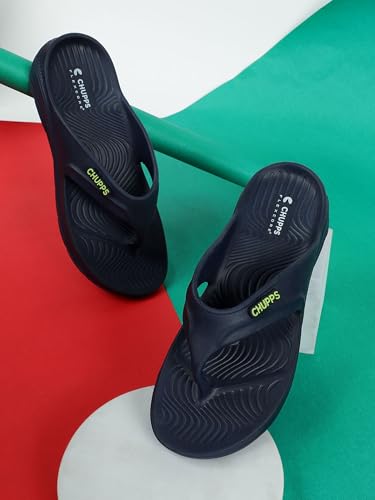 Image of CHUPPS Raw Navy Drift Orthopedic Slippers | Soft Footpharma Footbed | Breathable Ventilation Holes | Lightweight Flip Flops | Anti-Skid Chappals for Everyday For Mens