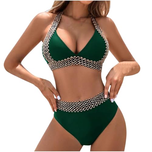Compra Online Bikinis Mujer 2025 Push Up Bohemio Traje de Baño 2 Piezas Conjuntos de Bikinis Mujer Cintura Alta Sexy Cuello Halter Cuello V Control de Vientre Bikinis de Playa Verano Reductor Barriga