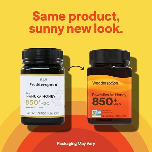 Image of Wedderspoon Raw Manuka Honey 850+ MGO, 17.6 Oz, Unpasteurized New Zealand Honey, Non-GMO, BPA-Free Jar, Superfood & Natural Wellness Support