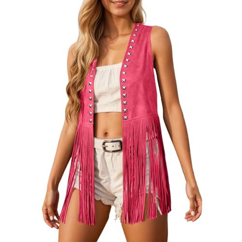 Disfarce hippie mulher colete de franjas para mulher camurça sintética com borlas coletes cowboy do oeste sem mangas casaco de malha estilo boêmio ocidental cardigã dos anos 70 casaco com franjas