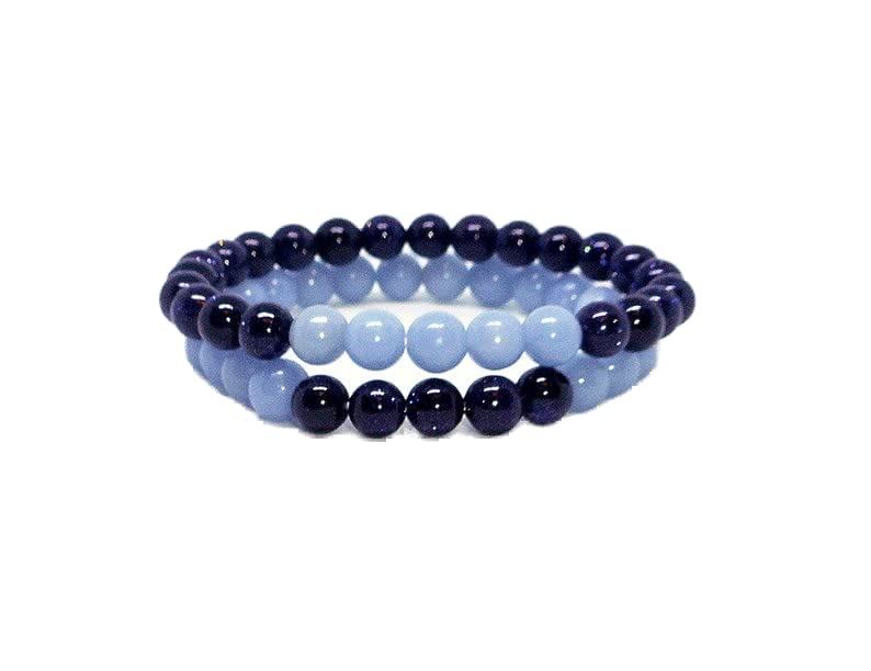 Bracelet couple angélite et goldstone bleue 8mm en perles rondes