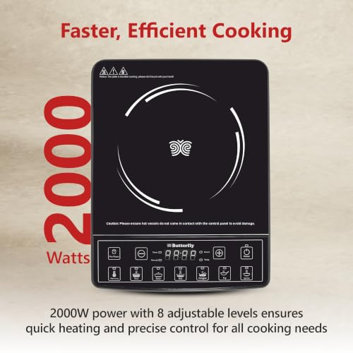 Image of Butterfly Amaze Pro Induction Cooktop | 2000 W Power with 5.5 KV Surge Protection | 7 Preset Indian Menu Options With 3 Hrs Timer | Touch Button | BIS Certified | 1 Year Warranty