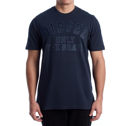 Diesel Herren T-Shirt - Only The Brave - Stickerei auf der Brust. S/M/L/XL/XXL - Schwarz/Blau/Braun blau Medium