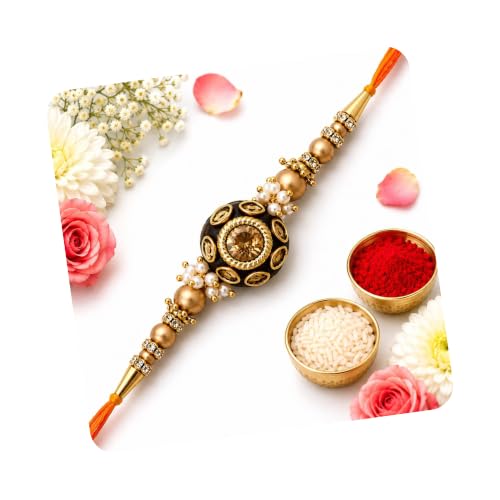 Image of eCraftIndia Silver Floral Designer Rakhi for Brother | Raksha Bandhan Rakhi for Bhai Bhaiya
