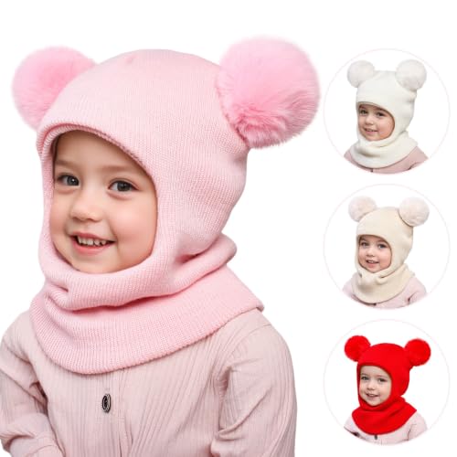 Toddler Beanie Knitted Double Pompom Brimless Hats Red One Size - image 6