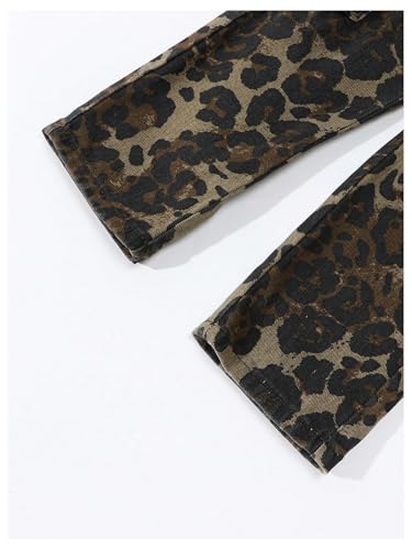 WDIRARA Toddler Girl's Leopard Print Cargo Jeans Flap Pocket Straight Leg Denim Pants4