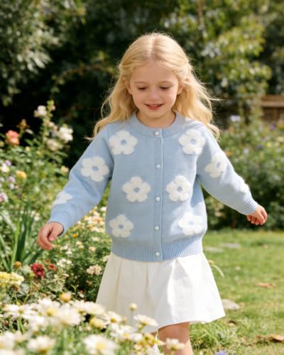 Image of CM-Kid Girl's Knit Sweater Cardigan Heart Long Sleeve Button Up Jacket Coat
