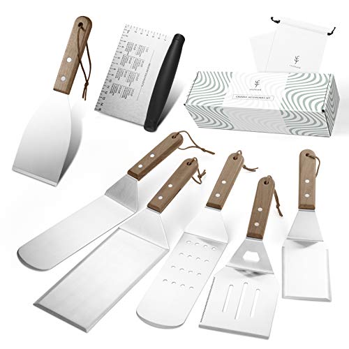 Soulhand 8-teiliges Grill-Zubehör-Kit Professioneller Edelstahl, exklusives Grill-Werkzeug-Set mit langen - handelsübliches Flat-Top-Grill-Kochset für