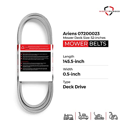 Image of MightyRugged Ariens, Gravely Belt 07200023 Replacement for 52 inch Deck - Belt Length 145.5 inch - Heavy-Duty, Durable, Aramid Cord Belt Fits IKON X /XL /XD 52, Zoom 2552, Gravely ZT X 52 & ZT XL 52 /54