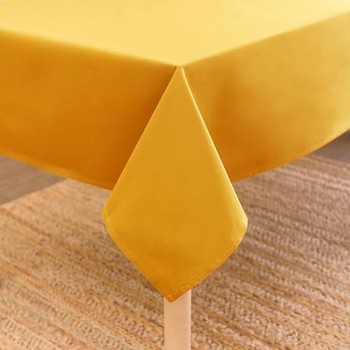 Image of Encasa XO Dining Table Cover Cloth for 4 to 6 Seater | 140x180 cm Cotton Canvas Rectangular Table Cloth | Machine Washable Tablecloth for Indoor & Outdoor Use - Mango Solid Color