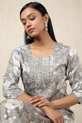 Image of Soch Womens Rayon Botanical Kurta Set With Zari