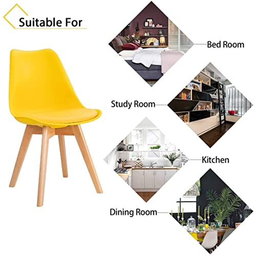 Image of Set of 4 Modern Style Mid Century Modern Dinning Room Cafe Hotel Office Wooden Legs Chair (Yellow Fully Wooden Legs)