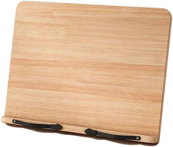 Adjustable Reading Book Stand, Foldable Wooden Book Holders Tray, Portable Reading Bookshelf for Students Reading Drawing Cookbooks Music Score Laptops,Pine Wood (with Page Holder Clips)