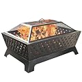 Sophia & William Outdoor Wood Burning Fire Pit Rectangle 33.9" Lx24.0 Wx12.6 H Heavy Duty,Large Patio Steel Bonfire BBQ Grill Firepit with Mesh Spark Lid and Fire Poker for Outside Backyark, Bronze