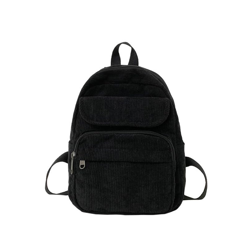 Aufona Aesthetic Backpack, Classic Corduroy Backpack Purse for Men Women Cute Retro Grunge Backpack Travel Casual Daypack (Black), Medium